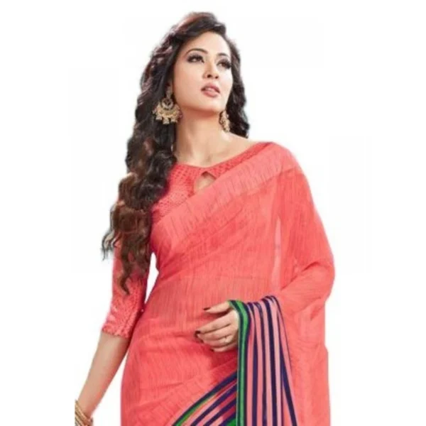 Womens Geogrette Saree with Blouse Digital Printed Saree (Peach, 6.25 Mtr) - Image 2