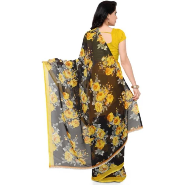 Printed Faux Georgette Yellow Color Saree - Image 2