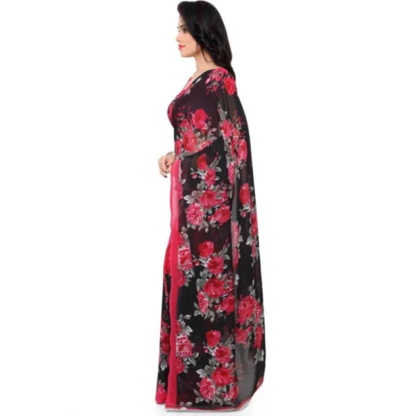 Printed Faux Georgette Pink Color Saree - Image 3