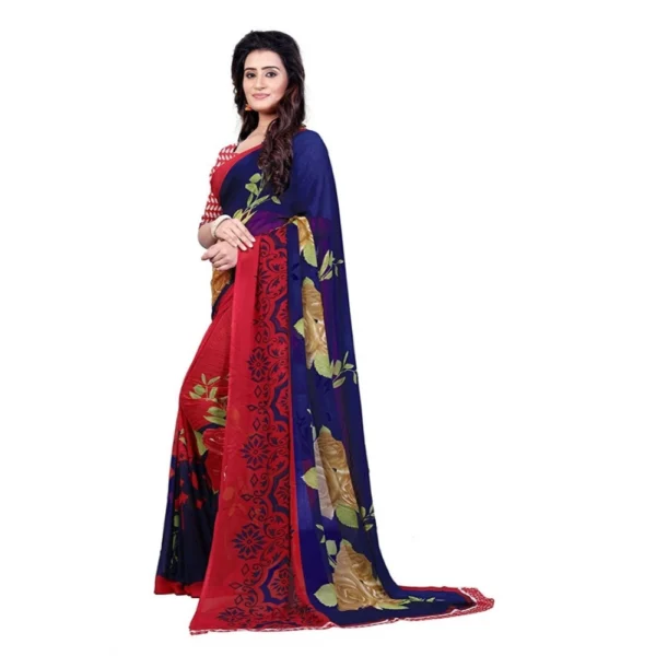 Printed Faux Georgette Blue Color Saree - Image 2