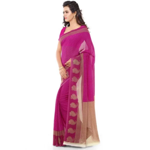 Printed Faux Georgette Pink Color Saree - Image 3