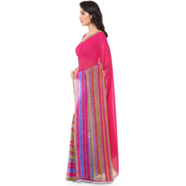 Printed Faux Georgette Pink Color Saree - Image 3