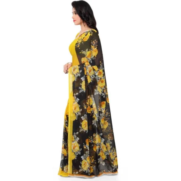 Printed Faux Georgette Yellow Color Saree - Image 3