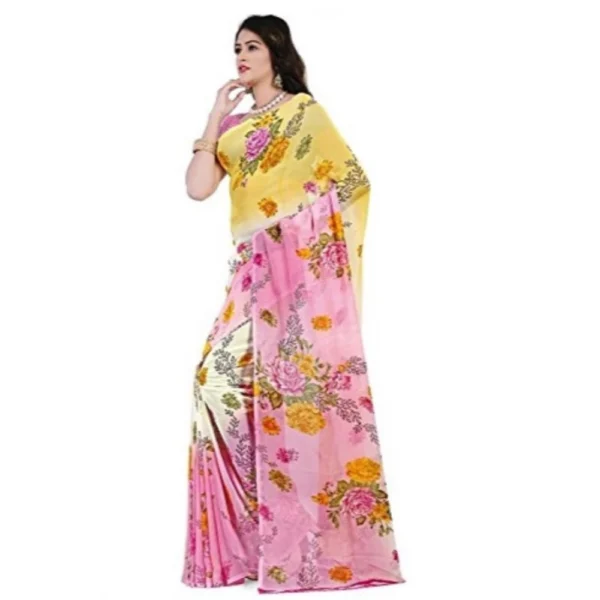 Printed Faux Georgette Pink Color Saree - Image 3