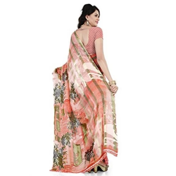 Printed Faux Georgette Orange Color Saree - Image 2