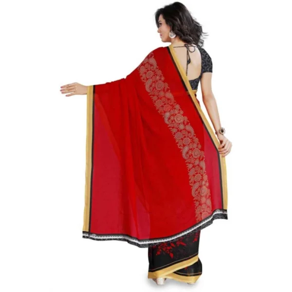 Printed Faux Georgette Red Color Saree - Image 2