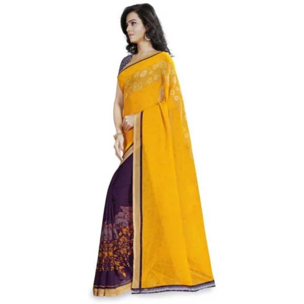 Printed Faux Georgette Yellow Color Saree - Image 3