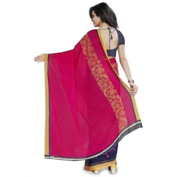 Printed Faux Georgette Pink Color Saree - Image 2