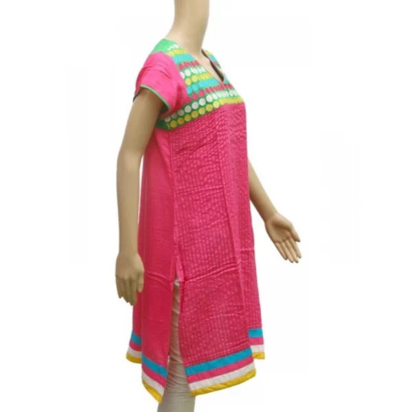 Women's Rayon Kurtis (Pink, Green, L) - Image 3