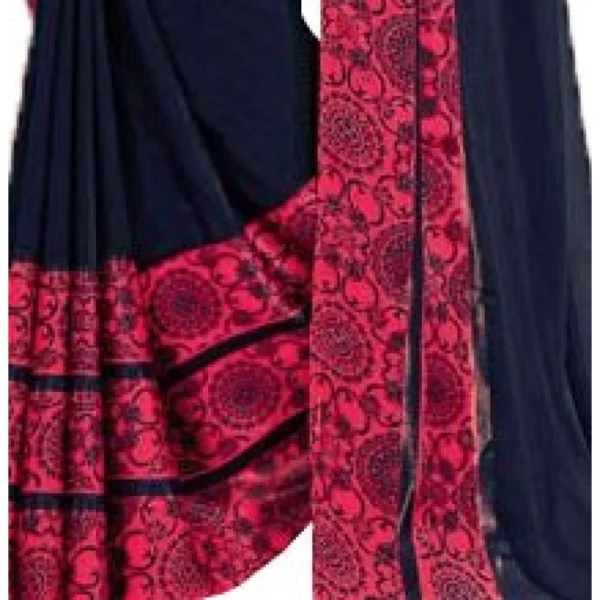 Womens Georgette Digital Printed Saree (Navy Blue, 6.25 Mtr) - Image 3