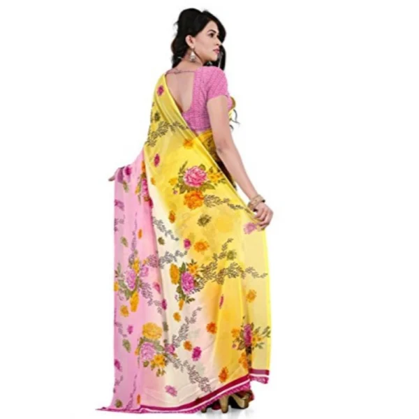 Printed Faux Georgette Pink Color Saree - Image 2