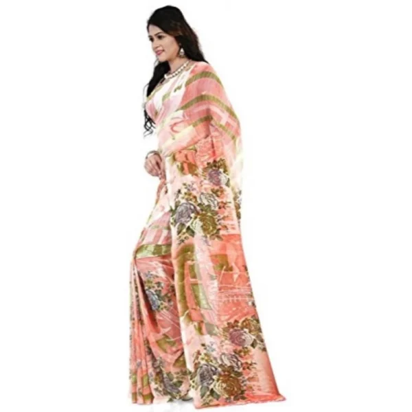 Printed Faux Georgette Orange Color Saree - Image 3