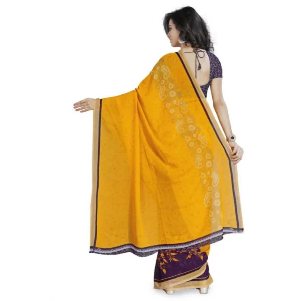 Printed Faux Georgette Yellow Color Saree - Image 2