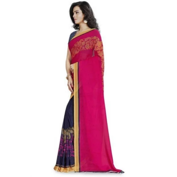 Printed Faux Georgette Pink Color Saree - Image 3