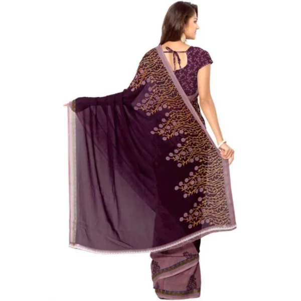 Printed Faux Georgette Wine Color Saree - Image 2