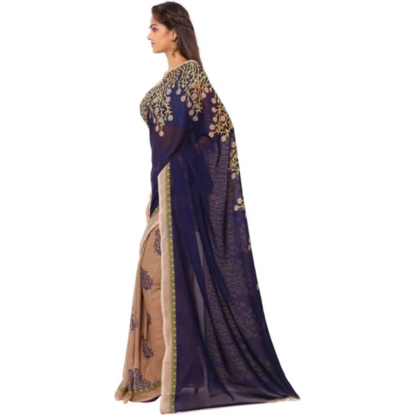 Printed Faux Georgette Blue Color Saree - Image 3