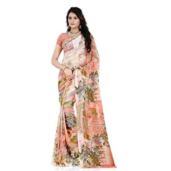 Printed Faux Georgette Orange Color Saree