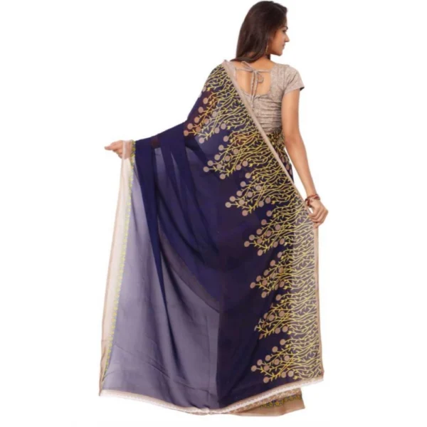 Printed Faux Georgette Blue Color Saree - Image 2