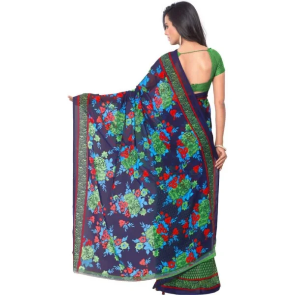 Printed Faux Georgette Green Color Saree - Image 2