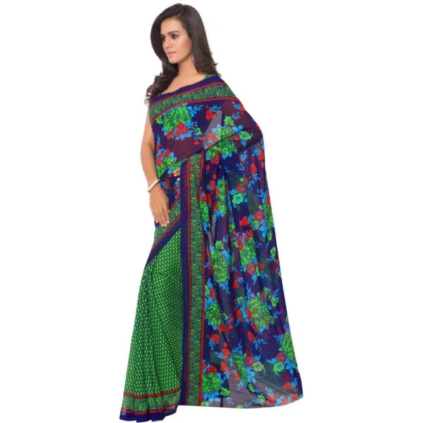 Printed Faux Georgette Green Color Saree - Image 3