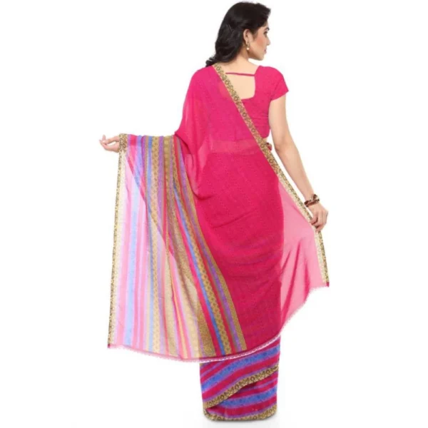 Printed Faux Georgette Pink Color Saree - Image 2