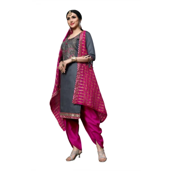 Women's Cotton Unstitched Salwar-Suit Material With Dupatta (Grey, 2-2.5mtrs) - Image 3