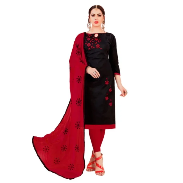 Women's Glaze Cotton Unstitched Salwar-Suit Material With Dupatta (Black, 2-2.5mtrs)