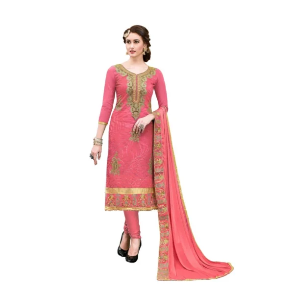 Women's Chanderi Cotton Unstitched Salwar-Suit Material With Dupatta (Pige , 2-2.5mtrs)