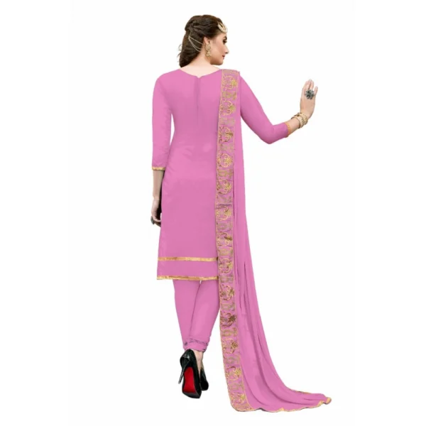 Women's Chanderi Cotton Unstitched Salwar-Suit Material With Dupatta (Pink, 2-2.5mtrs) - Image 2