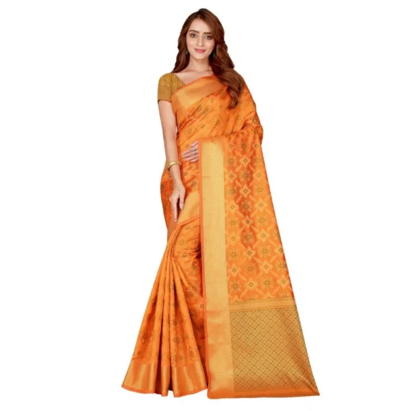 Women's Kanjivaram Silk Saree with Blouse (Yellow, 5-6 Mtrs)