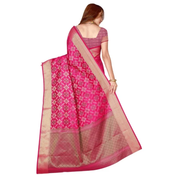 Women's Kanjivaram Silk Saree with Blouse (Pink, 5-6 Mtrs) - Image 2