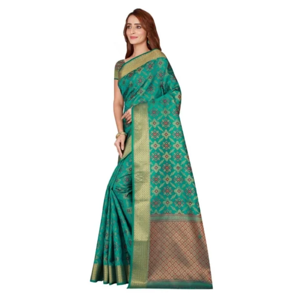 Women's Kanjivaram Silk Saree with Blouse (Green, 5-6 Mtrs) - Image 3