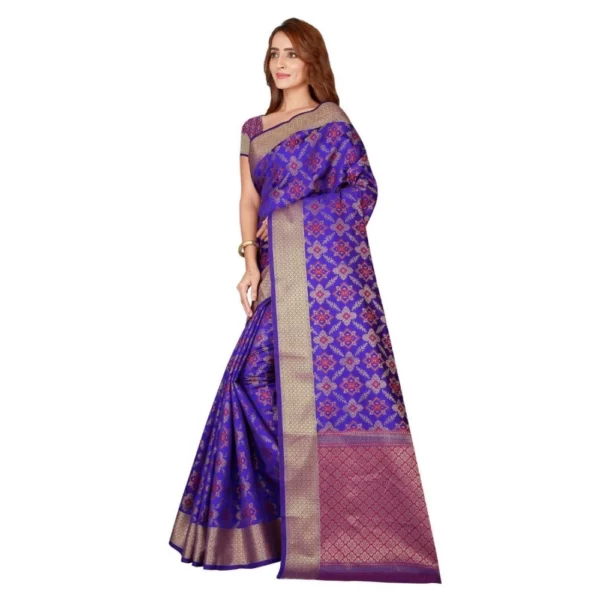 Women's Kanjivaram Silk Saree with Blouse (Blue, 5-6 Mtrs) - Image 3