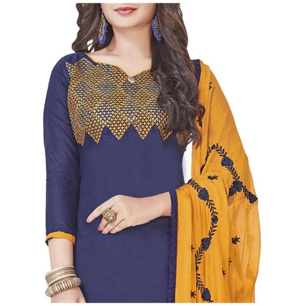 Women's Slub Cotton Unstitched Salwar-Suit Material With Dupatta (Navy Blue, 2 Mtr) - Image 2