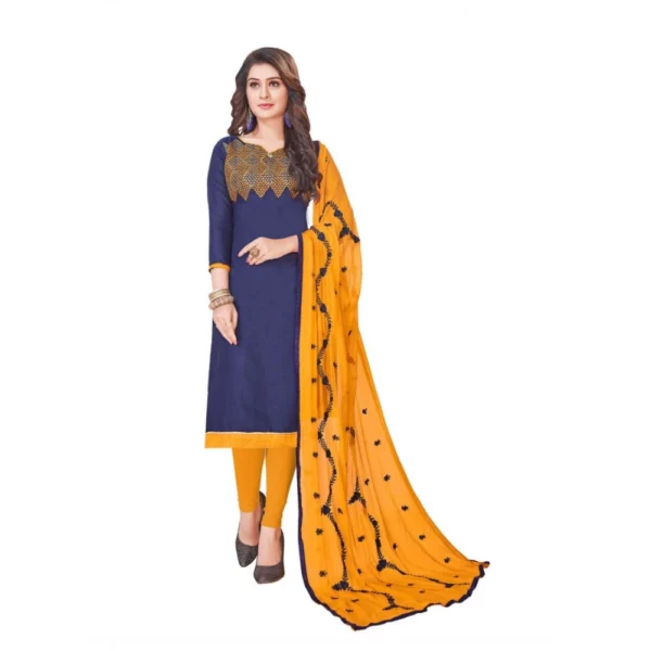 Women's Slub Cotton Unstitched Salwar-Suit Material With Dupatta (Navy Blue, 2 Mtr)