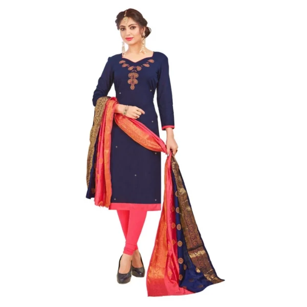 Women's South Slub Cotton Unstitched Salwar-Suit Material With Dupatta (Blue, 2 Mtr)