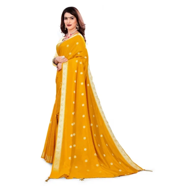 Women's Vichitra Silk Saree With Blouse (Mustard, 5-6 Mtrs) - Image 3