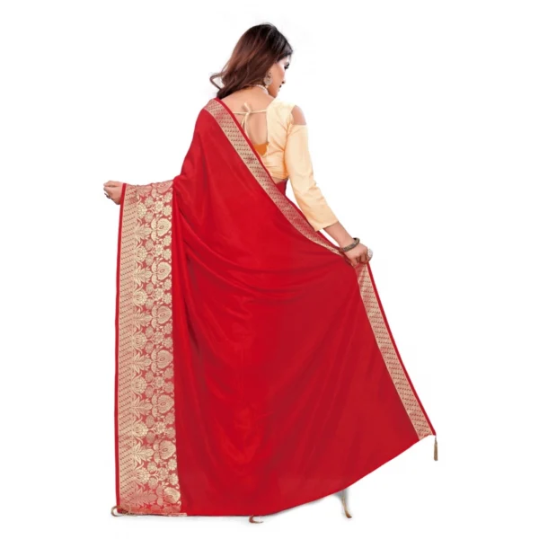 Women's Vichitra Silk Saree With Blouse (Red, 5-6 Mtrs) - Image 2