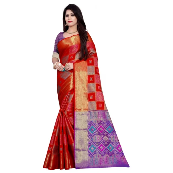 Women's Banarasi Silk Saree With Blouse (Red, 5-6 Mtrs)