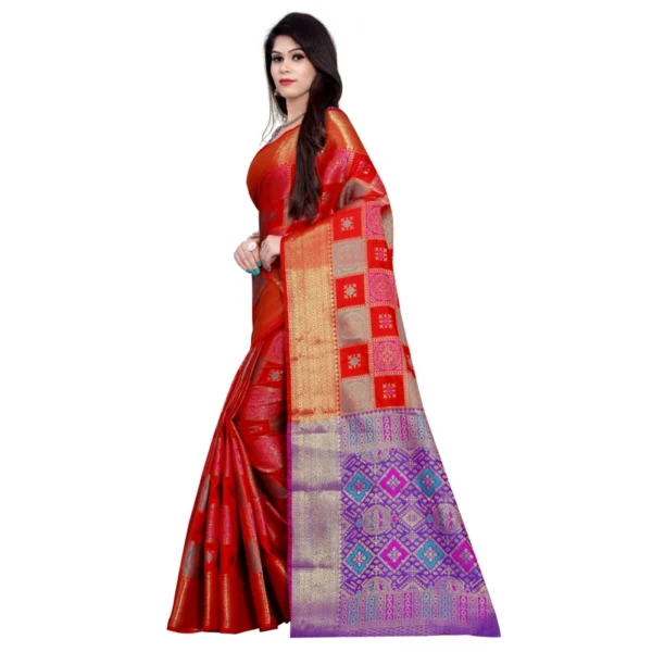 Women's Banarasi Silk Saree With Blouse (Red, 5-6 Mtrs) - Image 3