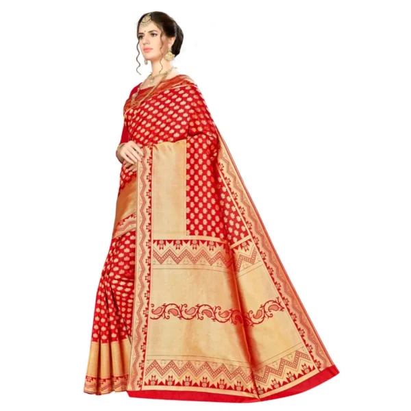 Women's Banarasi silk Saree with Blouse (Red, 5-6mtr) - Image 3