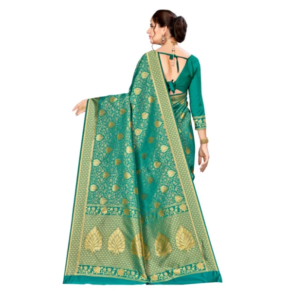 Women's Banarasi silk Saree with Blouse (Green, 5-6mtr) - Image 2