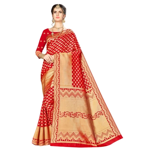 Women's Banarasi silk Saree with Blouse (Red, 5-6mtr)