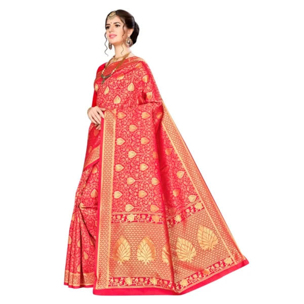 Women's Banarasi silk Saree with Blouse (Red, 5-6mtr) - Image 3