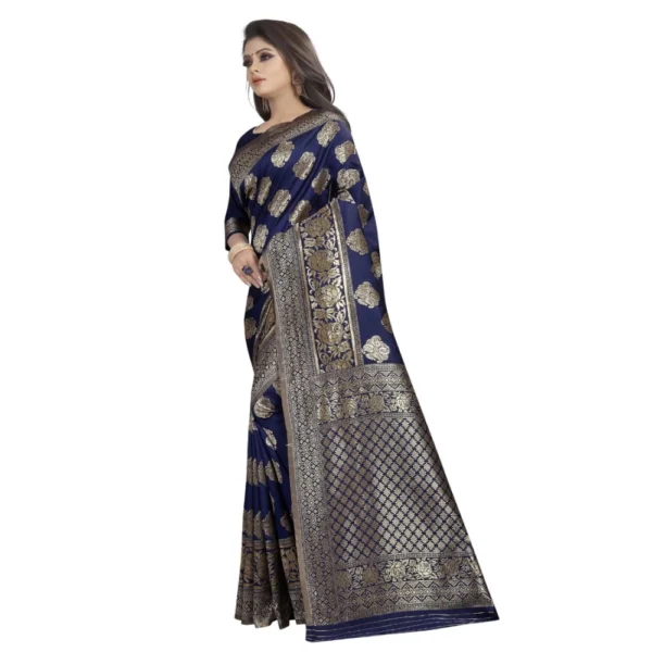 Women's Kota Banarasi Silk Saree with Blouse (NavyBlue,5-6 mtrs) - Image 3