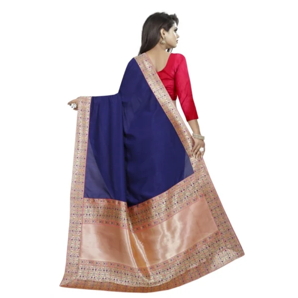 Women's Vichitra Silk Saree with Blouse (Blue,5-6 mtrs) - Image 2