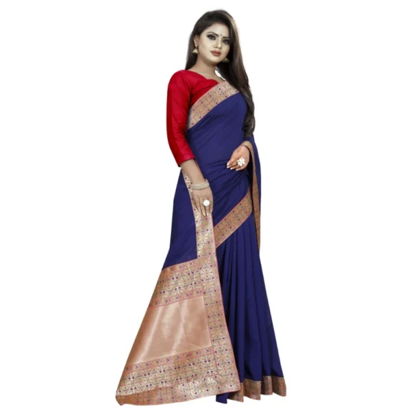 Women's Vichitra Silk Saree with Blouse (Blue,5-6 mtrs) - Image 3