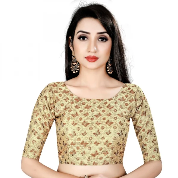 Women's Brocade, Inner-Cotton Full Stitched Padded Blouse (Chiku cofee)