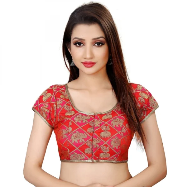 Women's Brocade, Inner-Cotton Full Stitched Padded Blouse (Red)