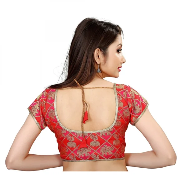 Women's Brocade, Inner-Cotton Full Stitched Padded Blouse (Red) - Image 5